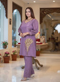 Purple Shimaar Crush Cord Set with Sequin & Cut Dana Work