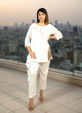 White Crush Milano Cord Set with Pant | Pearl & Sequence Embroidery | Sizes M–XL