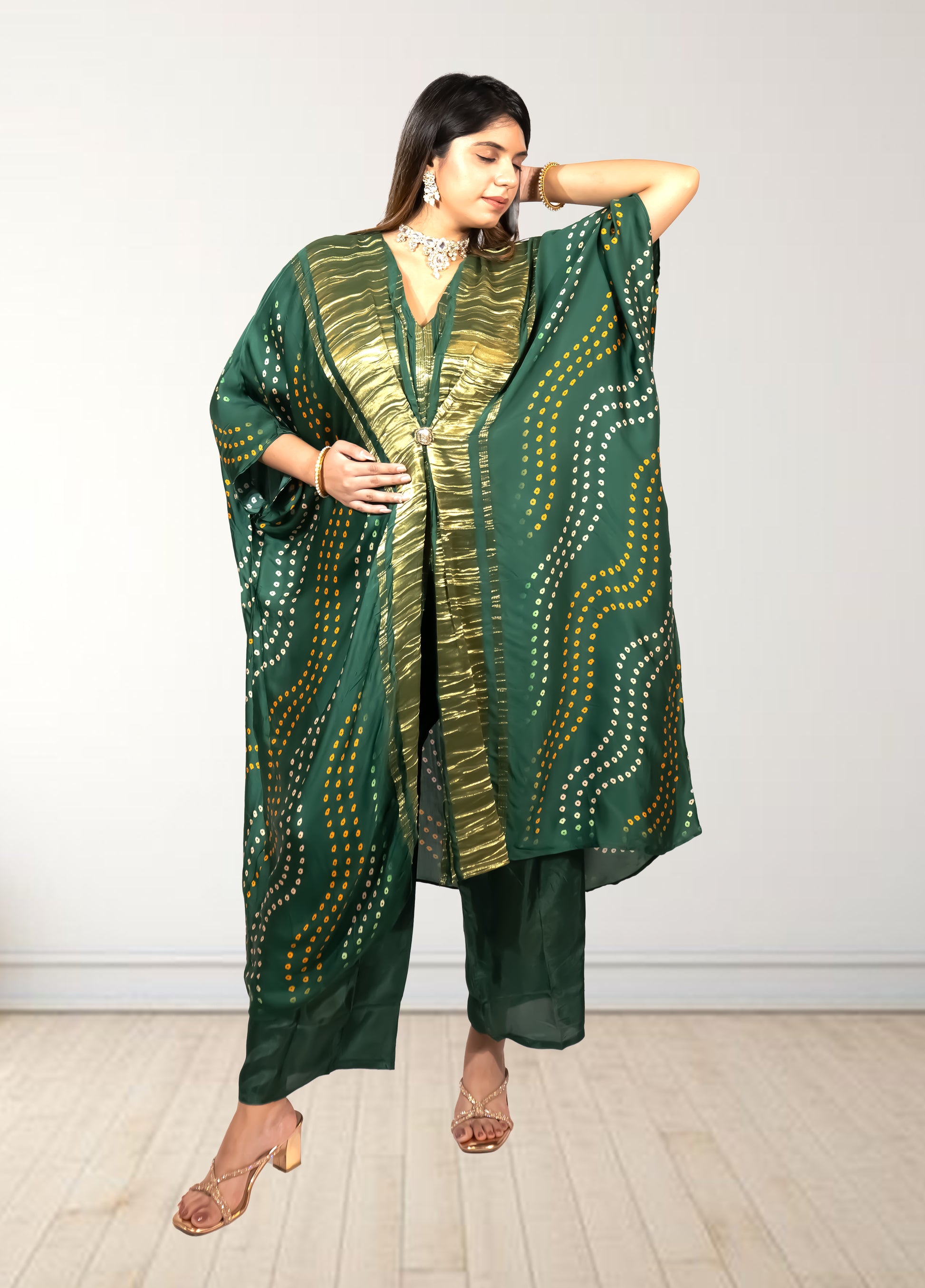 Gazi Silk Kaftan with Pant | Baati Print | Green & Purple Available | XL–XXL Sizes - Bebo N Lolo