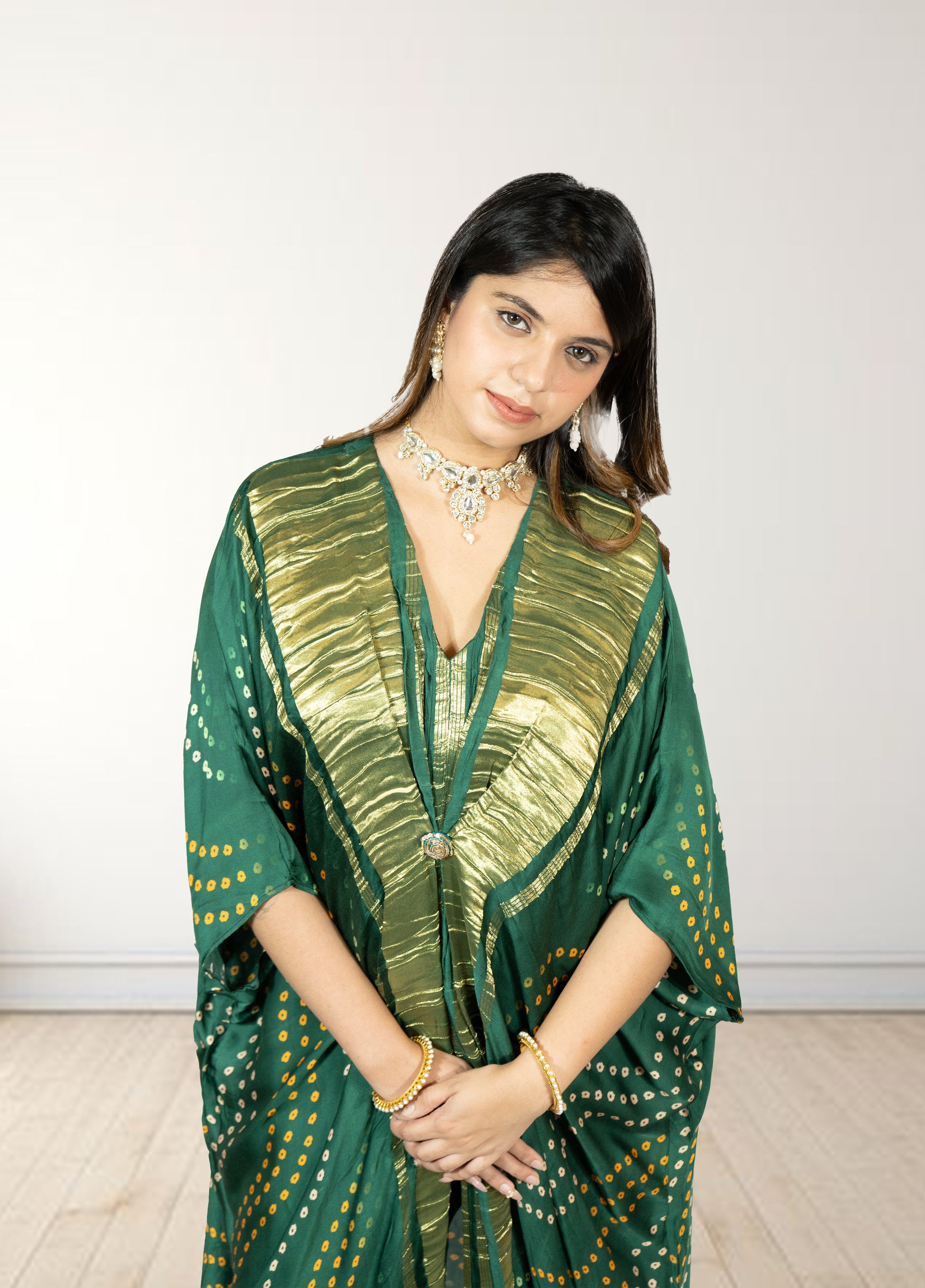 Gazi Silk Kaftan with Pant | Baati Print | Green & Purple Available | XL–XXL Sizes - Bebo N Lolo