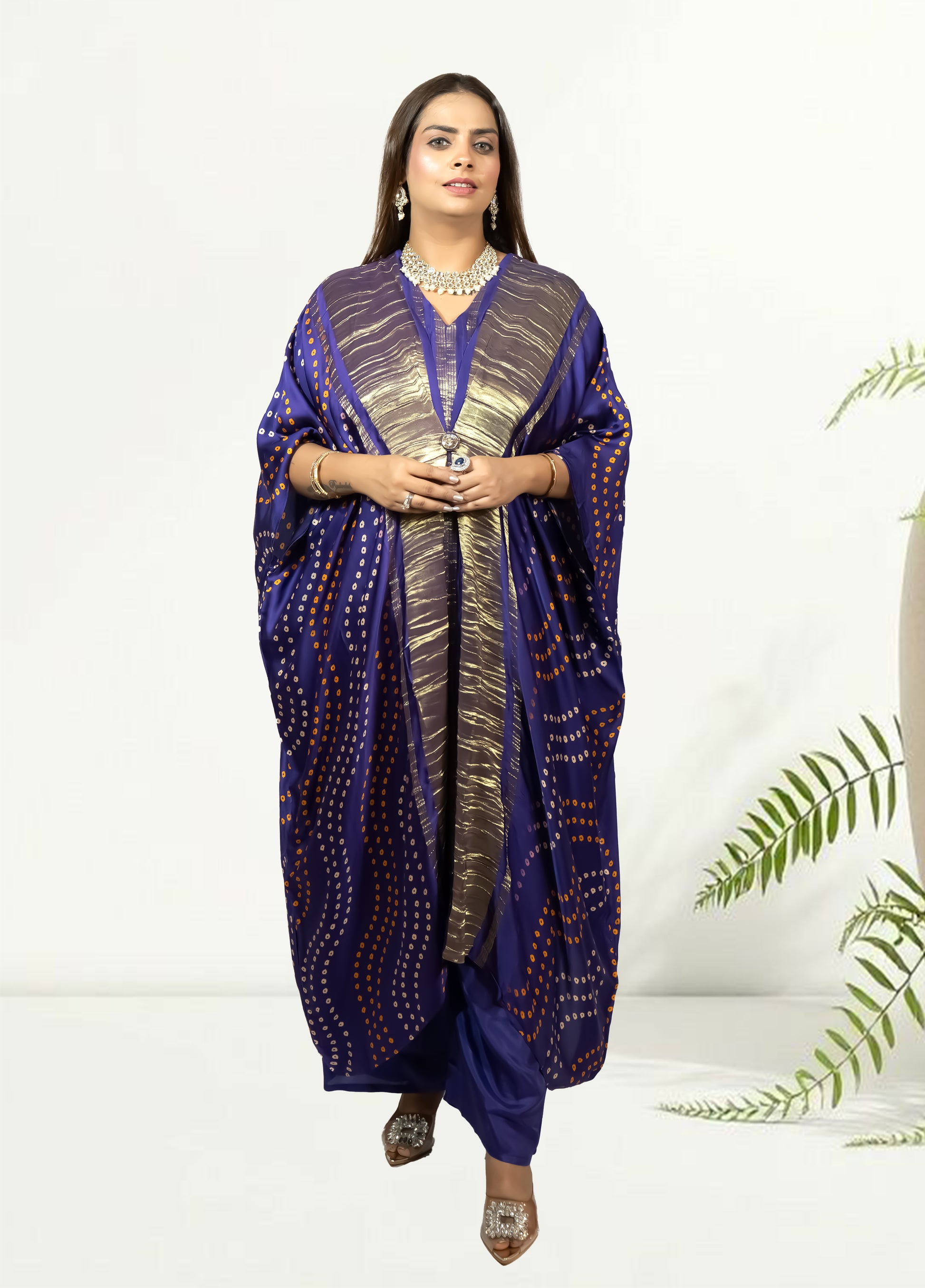 Gazi Silk Kaftan with Pant | Baati Print | Green & Purple Available | XL–XXL Sizes - Bebo N Lolo