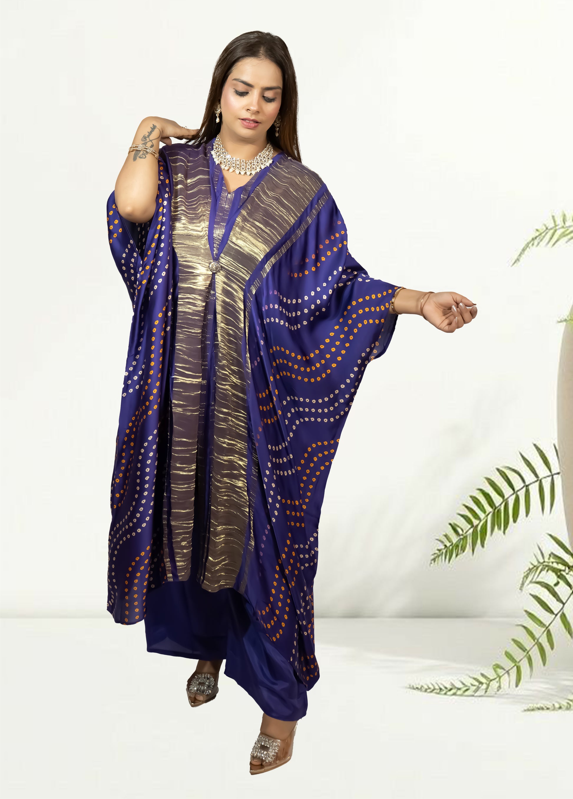 Gazi Silk Kaftan with Pant | Baati Print | Green & Purple Available | XL–XXL Sizes - Bebo N Lolo