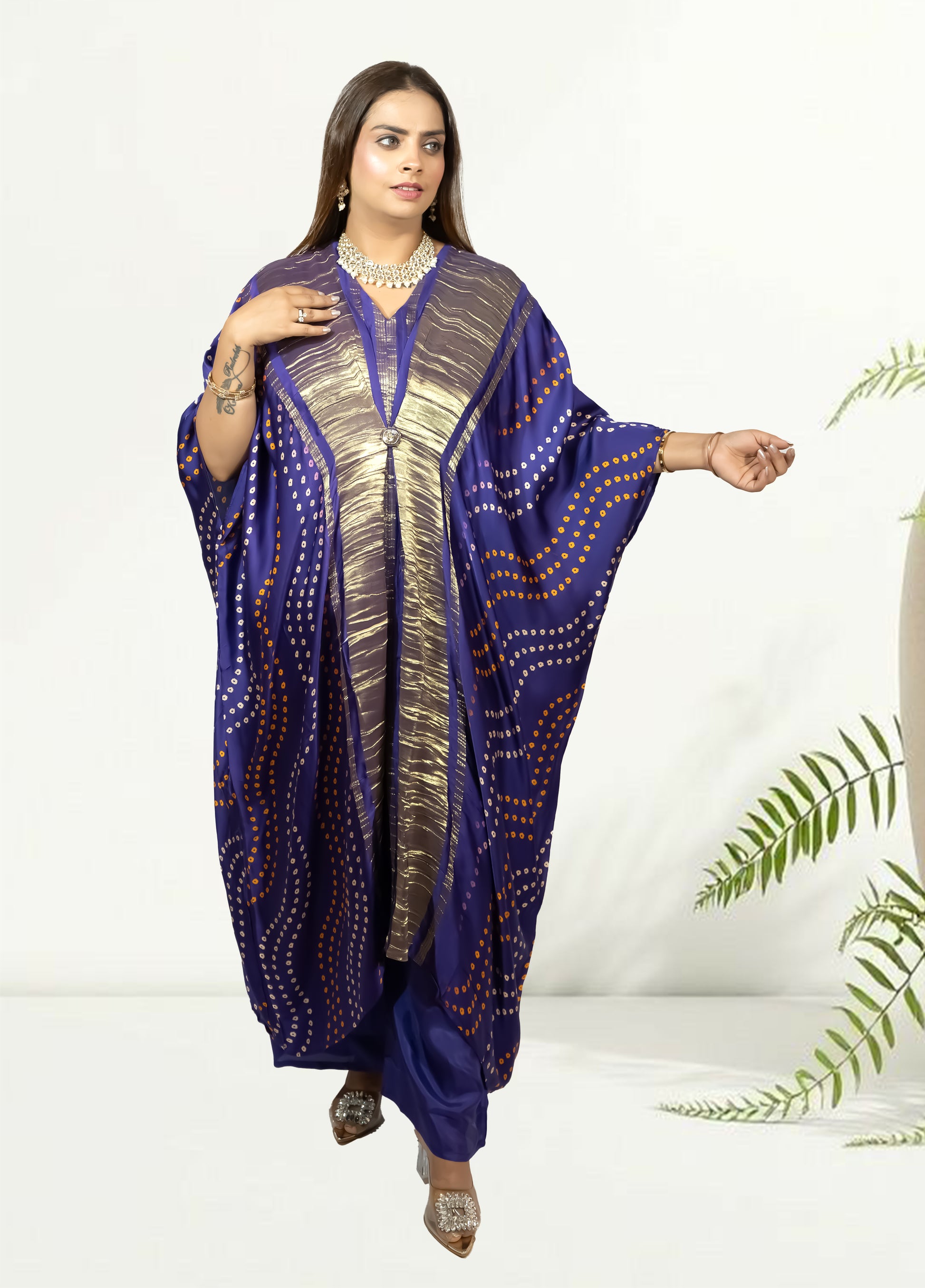 Gazi Silk Kaftan with Pant | Baati Print | Green & Purple Available | XL–XXL Sizes - Bebo N Lolo