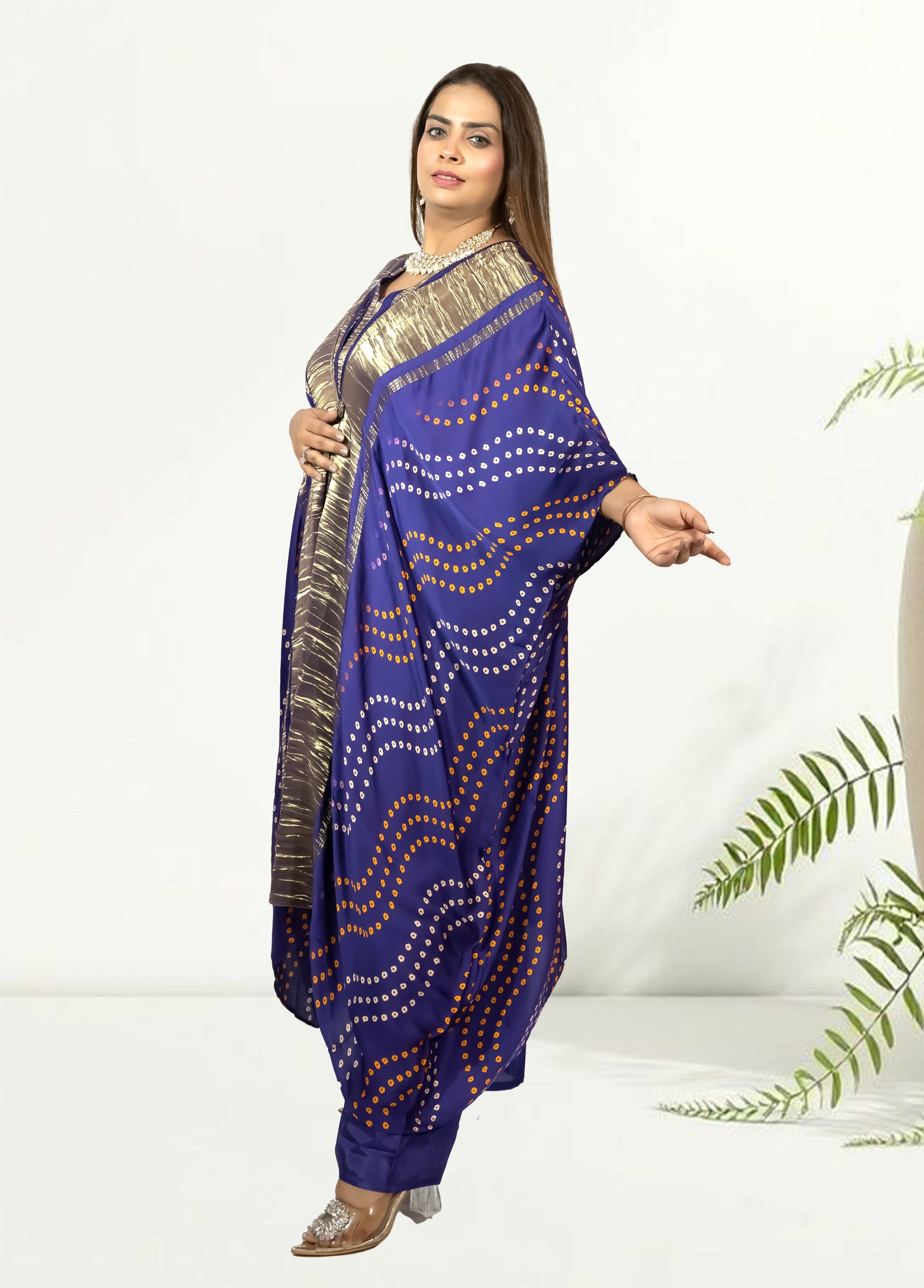 Gazi Silk Kaftan with Pant | Baati Print | Green & Purple Available | XL–XXL Sizes - Bebo N Lolo