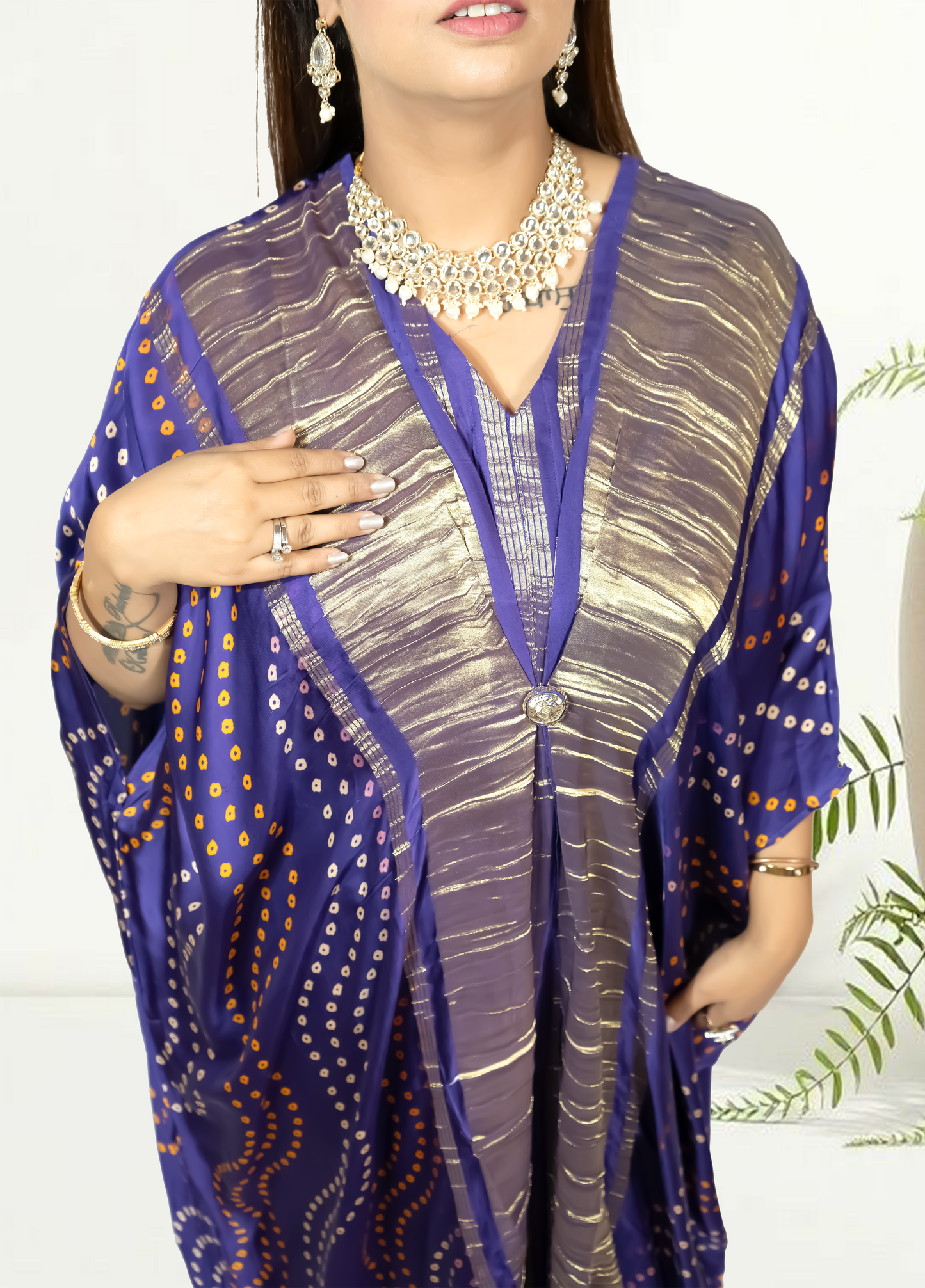 Gazi Silk Kaftan with Pant | Baati Print | Green & Purple Available | XL–XXL Sizes - Bebo N Lolo