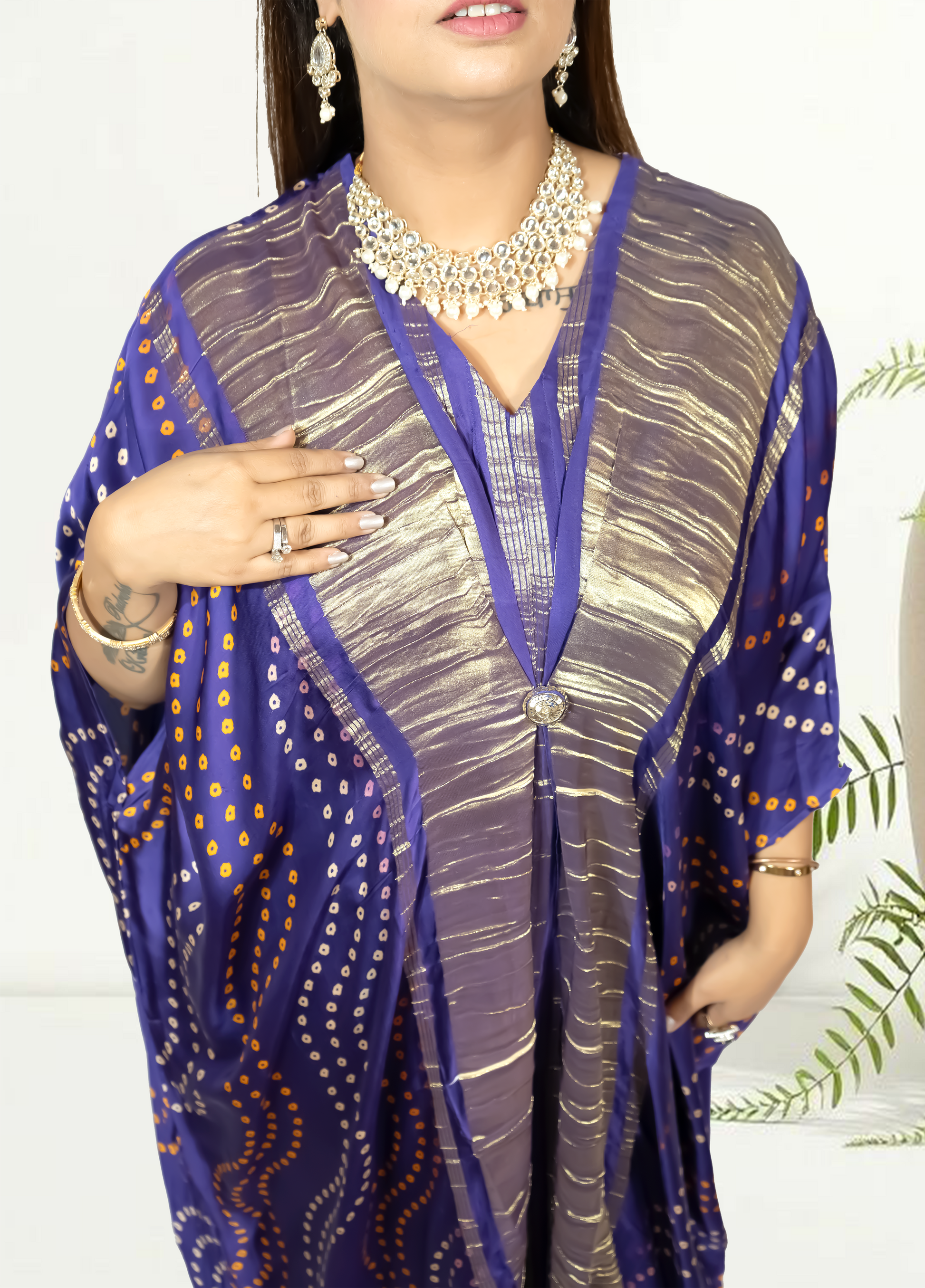 Gazi Silk Kaftan with Pant | Baati Print | Green & Purple Available | XL–XXL Sizes - Bebo N Lolo