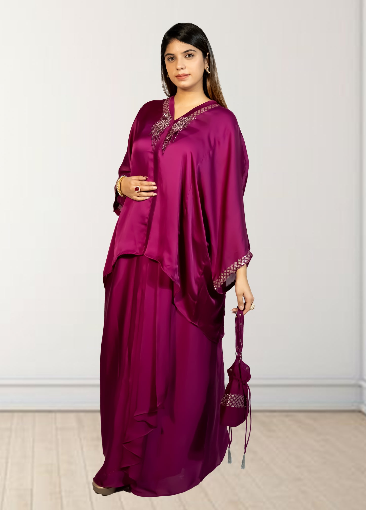 Royal Satin Short Kurta with Dhoti Skirt | Cut Dana, Sequence & Crystal Work | Indo-Western - Bebo N Lolo