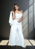 White Crape Bustier with Heavy Jacket & Loose Plazo | Sequin & Cut Dana Work | Sizes S–L - Bebo N Lolo