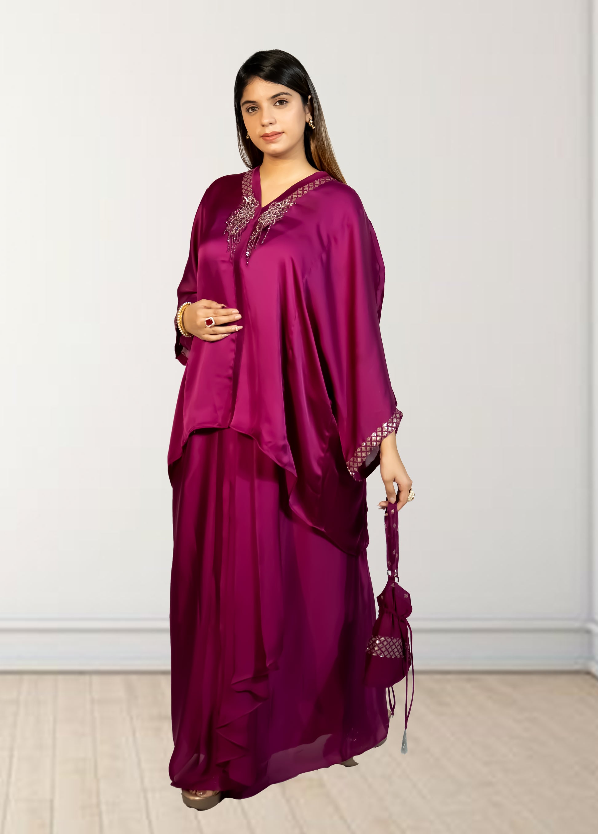 Royal Satin Short Kurta with Dhoti Skirt | Cut Dana, Sequence & Crystal Work | Indo-Western - Bebo N Lolo