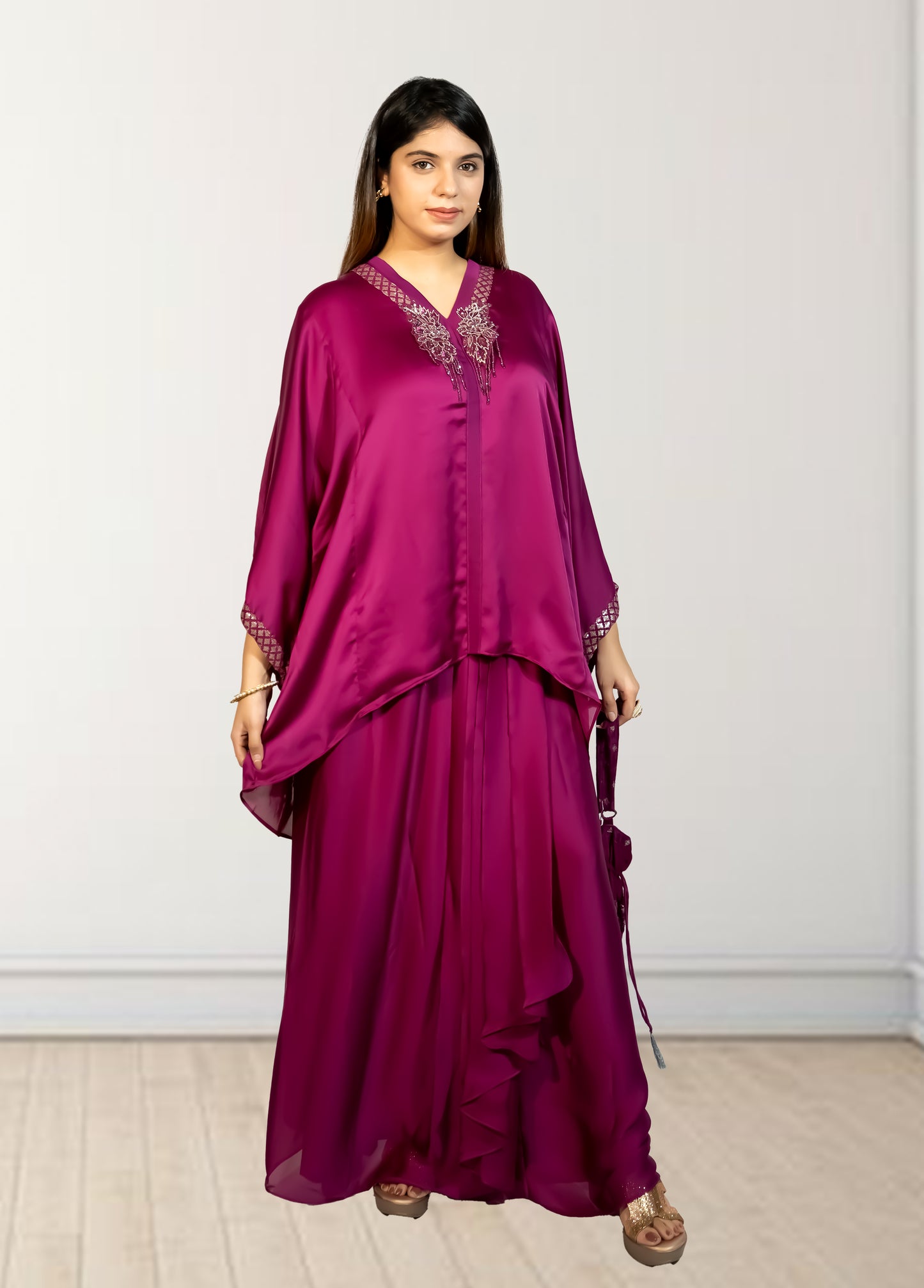 Royal Satin Short Kurta with Dhoti Skirt | Cut Dana, Sequence & Crystal Work | Indo-Western - Bebo N Lolo