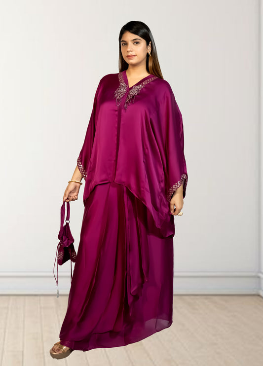 Royal Satin Short Kurta with Dhoti Skirt | Cut Dana, Sequence & Crystal Work | Indo-Western - Bebo N Lolo