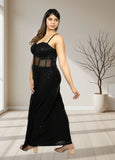 Black Pure Georgette Indo-Western Gown with Cape | Sequence & Cut Dana Work | XS–4XL sizes - Bebo N Lolo