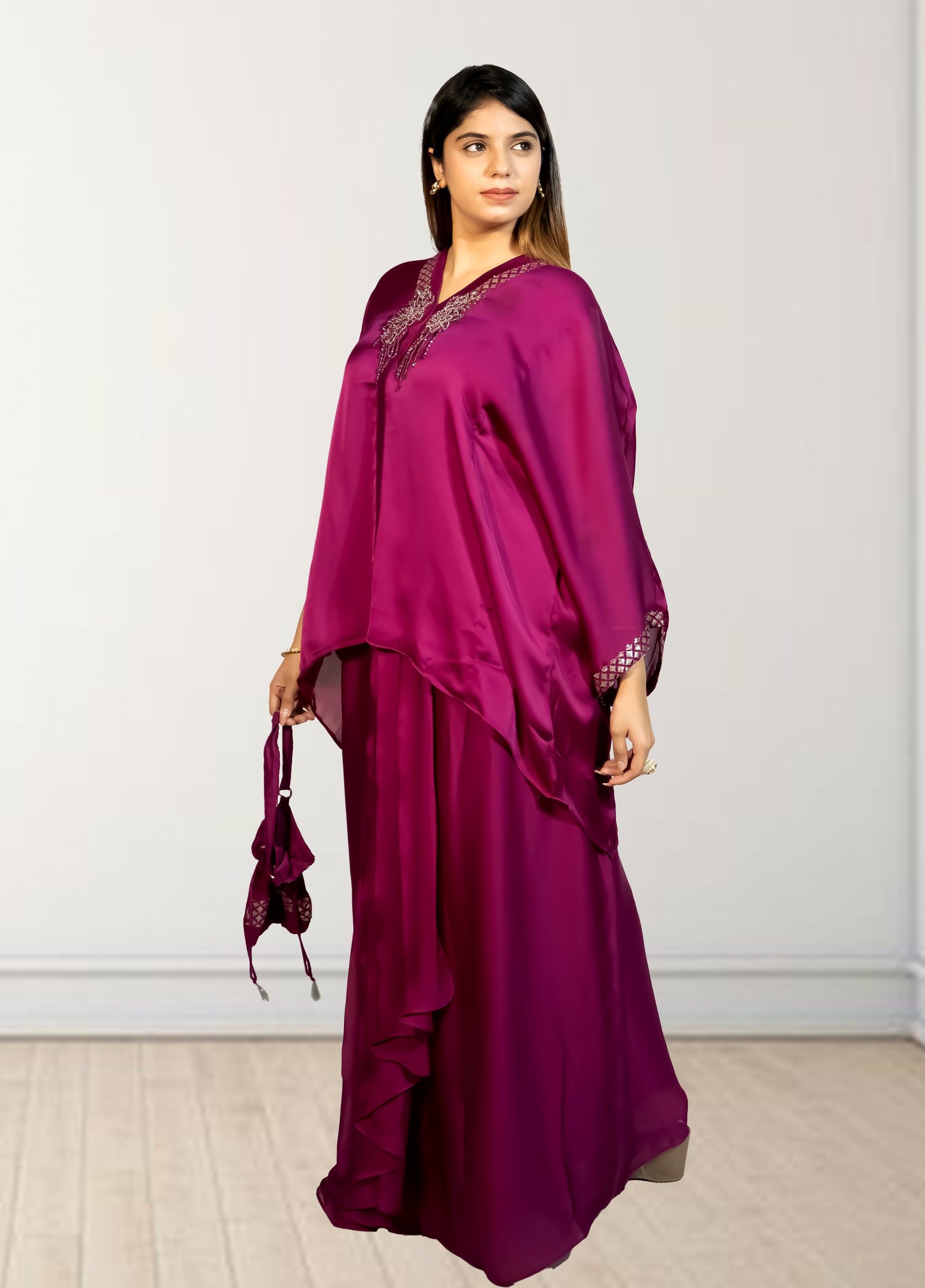 Royal Satin Short Kurta with Dhoti Skirt | Cut Dana, Sequence & Crystal Work | Indo-Western - Bebo N Lolo