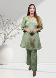 Ethereal Green Soft Simmer Crush Co-ord Set for Women | Beaded Elephant Motif | Sizes XS–5XL - Bebo N Lolo