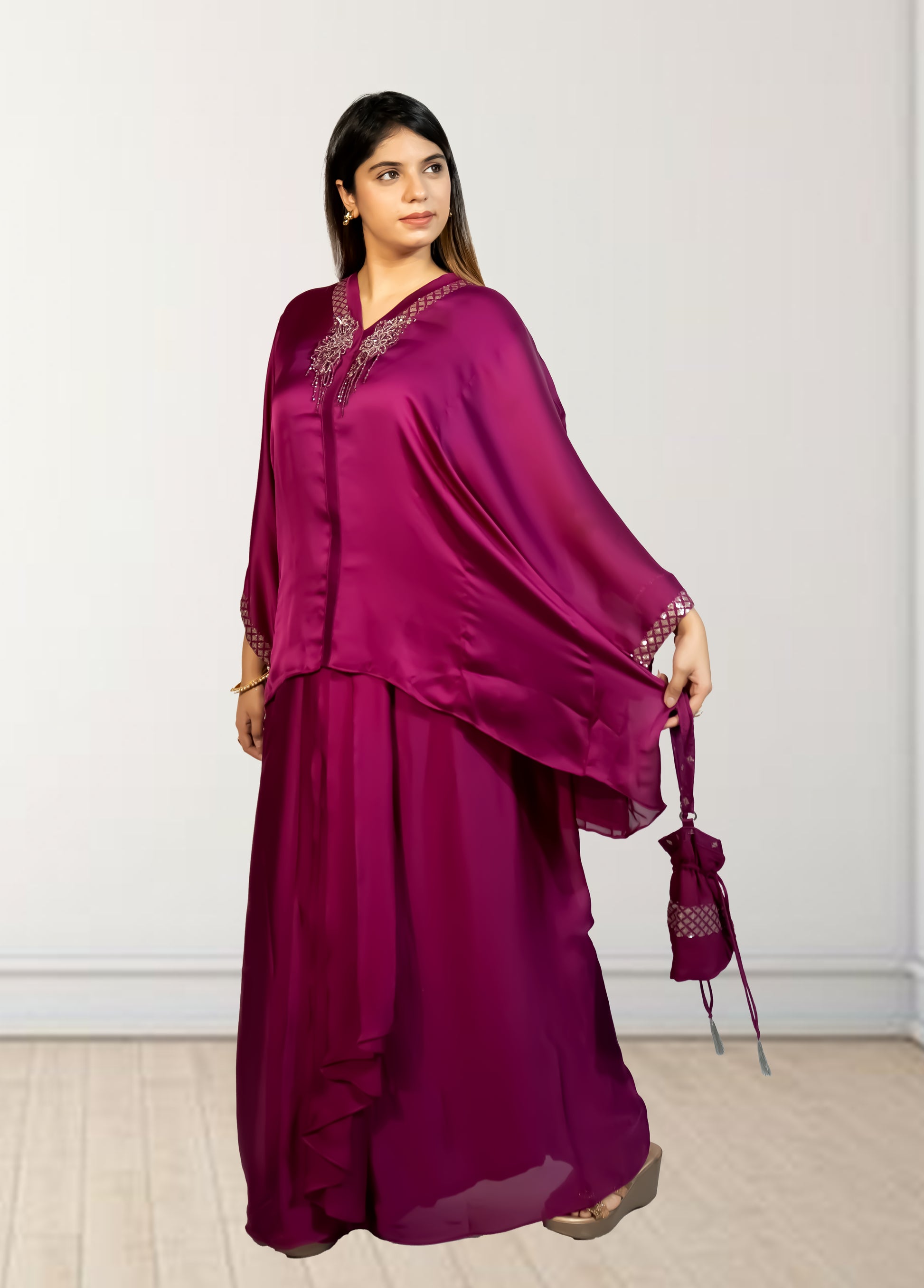 Royal Satin Short Kurta with Dhoti Skirt | Cut Dana, Sequence & Crystal Work | Indo-Western - Bebo N Lolo
