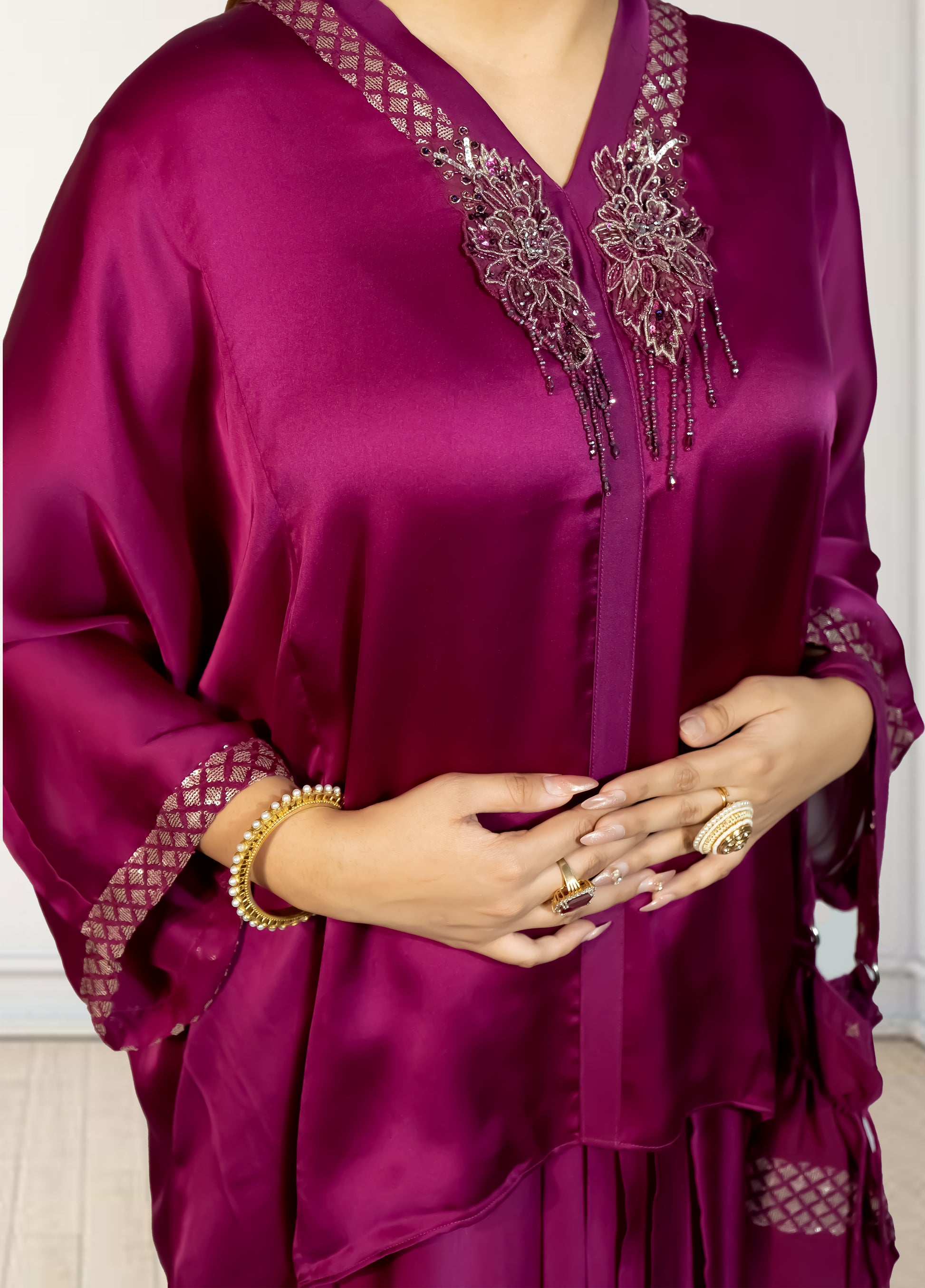 Royal Satin Short Kurta with Dhoti Skirt | Cut Dana, Sequence & Crystal Work | Indo-Western - Bebo N Lolo