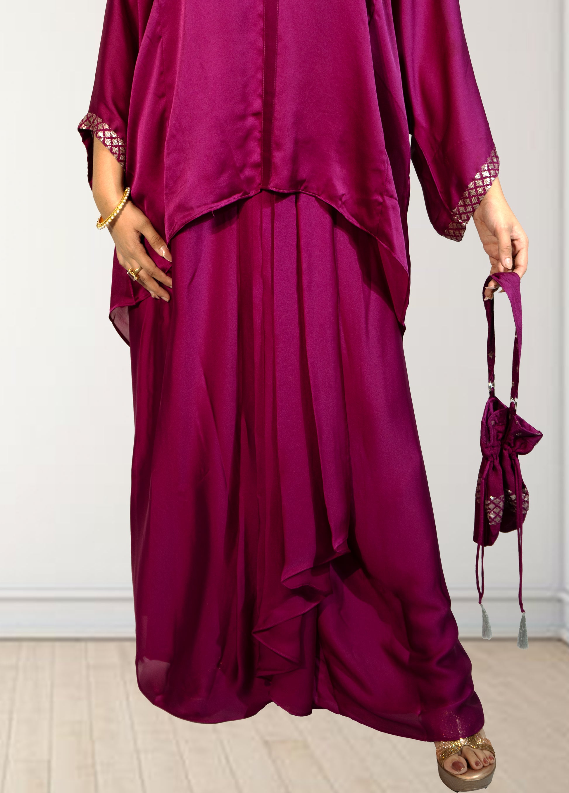 Royal Satin Short Kurta with Dhoti Skirt | Cut Dana, Sequence & Crystal Work | Indo-Western - Bebo N Lolo