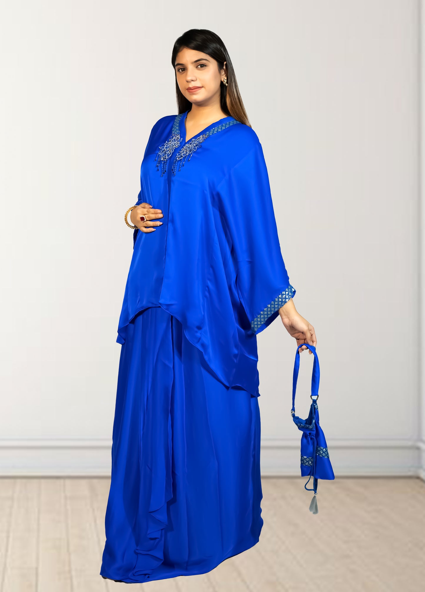 Royal Satin Short Kurta with Dhoti Skirt | Cut Dana, Sequence & Crystal Work | Indo-Western - Bebo N Lolo