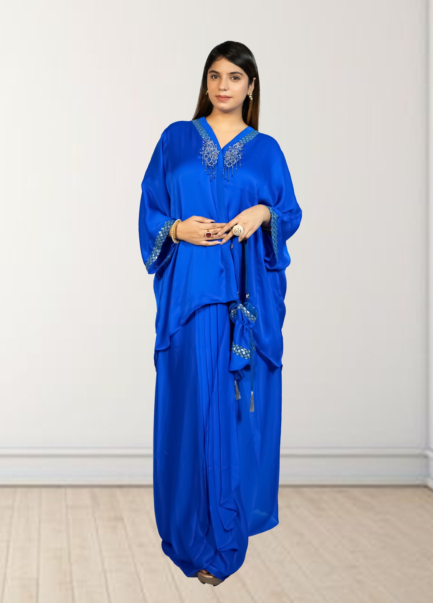 Royal Satin Short Kurta with Dhoti Skirt | Cut Dana, Sequence & Crystal Work | Indo-Western - Bebo N Lolo