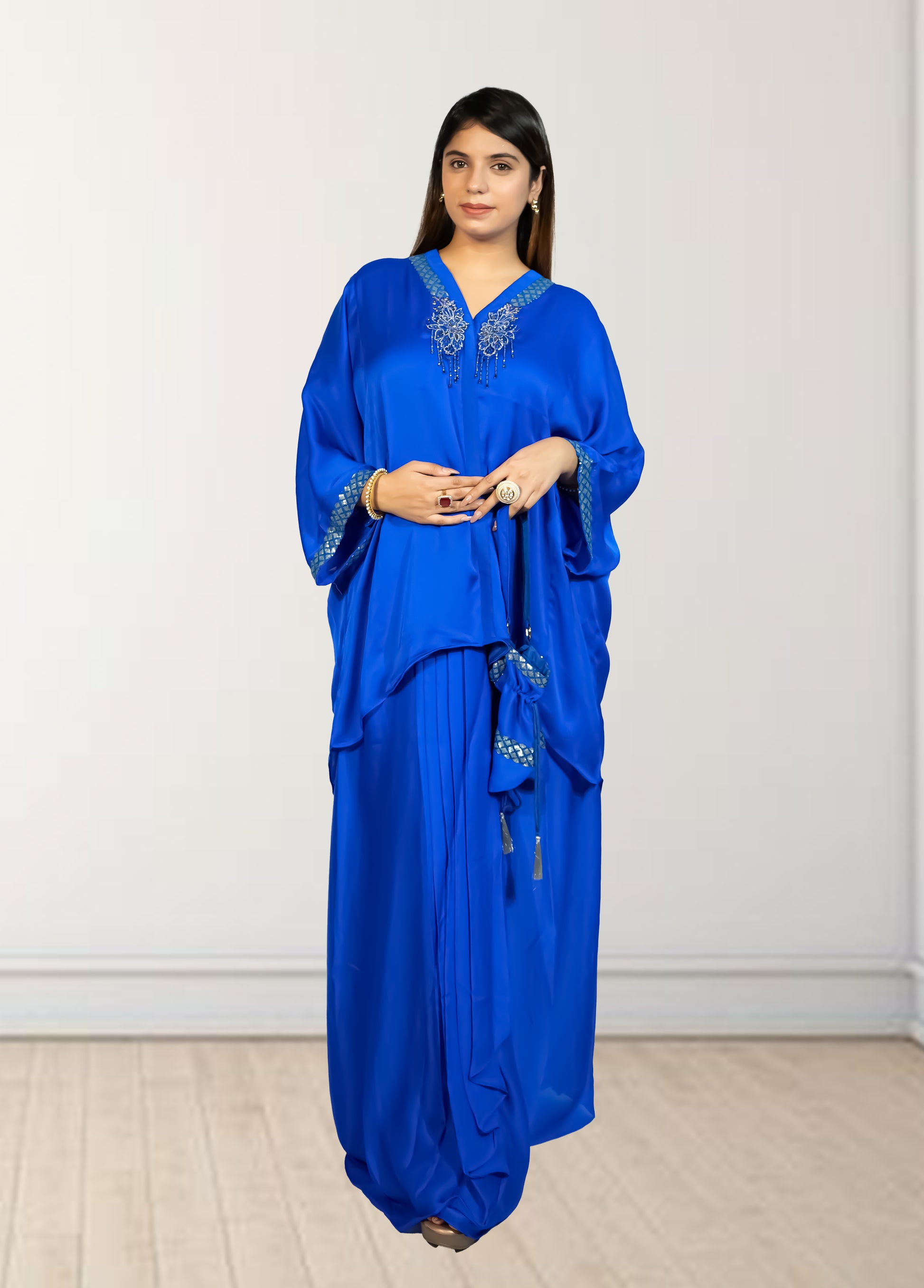 Royal Satin Short Kurta with Dhoti Skirt | Cut Dana, Sequence & Crystal Work | Indo-Western - Bebo N Lolo