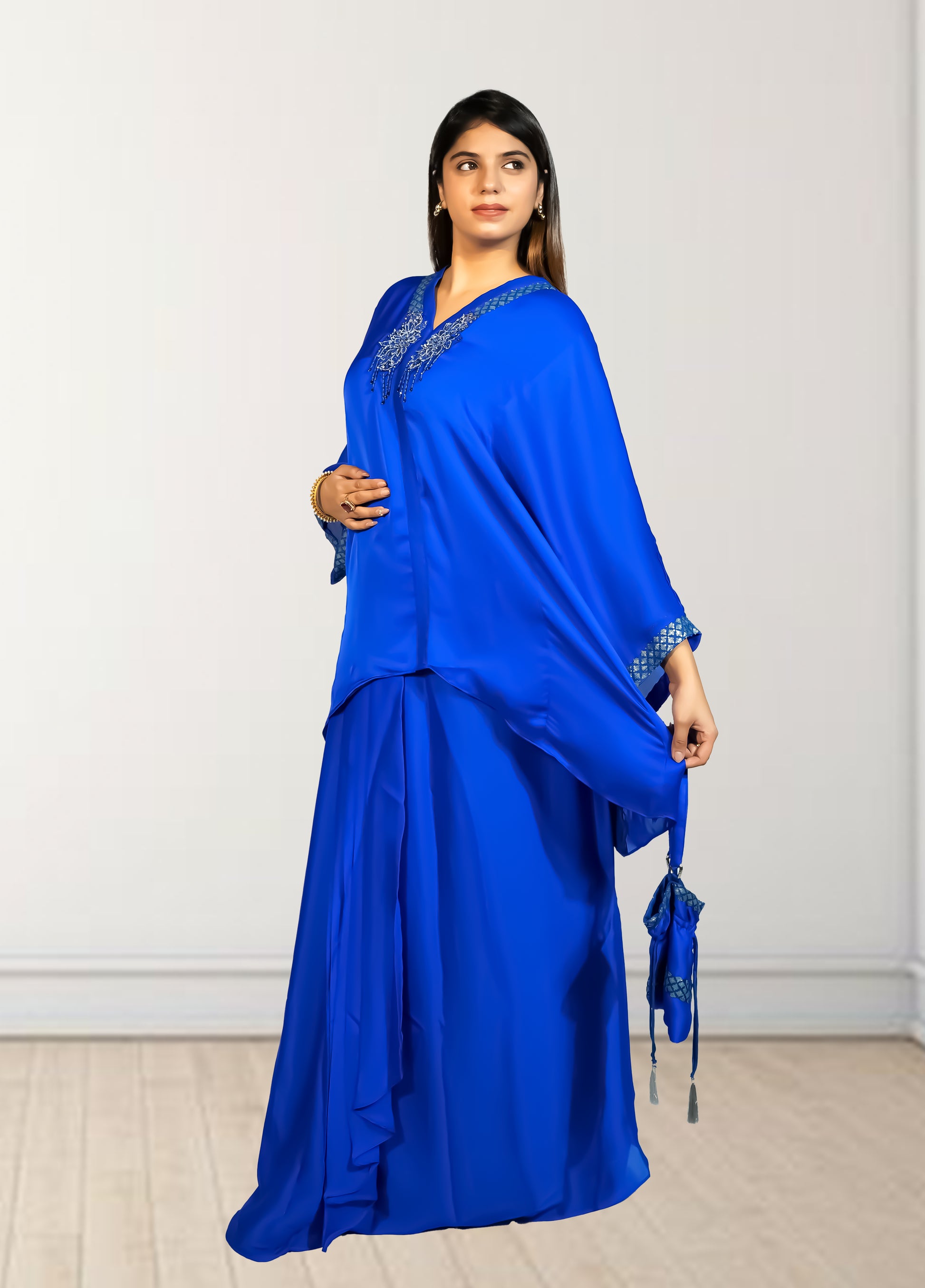 Royal Satin Short Kurta with Dhoti Skirt | Cut Dana, Sequence & Crystal Work | Indo-Western - Bebo N Lolo