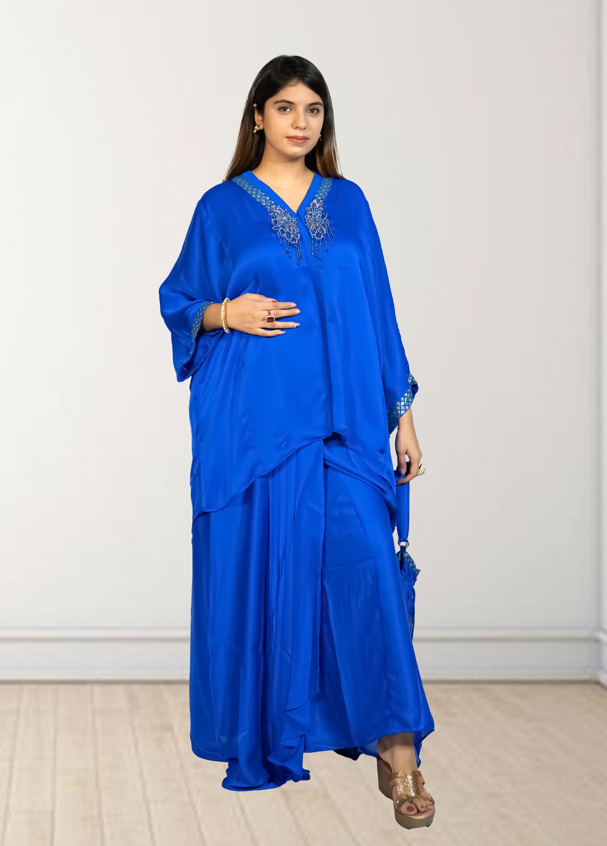 Royal Satin Short Kurta with Dhoti Skirt | Cut Dana, Sequence & Crystal Work | Indo-Western - Bebo N Lolo