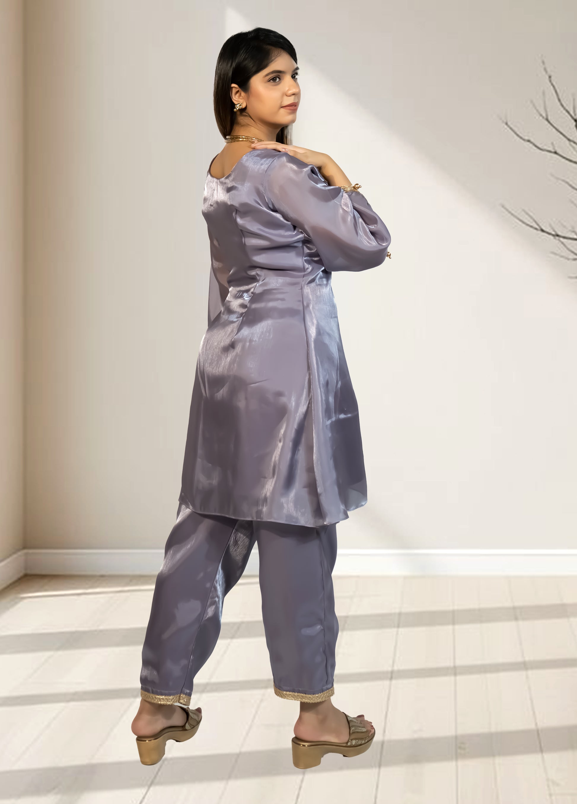 Jimmi Choo A-Line Cord Set with Pant | Lace Detailing | Available in Lilac & Copper - Bebo N Lolo
