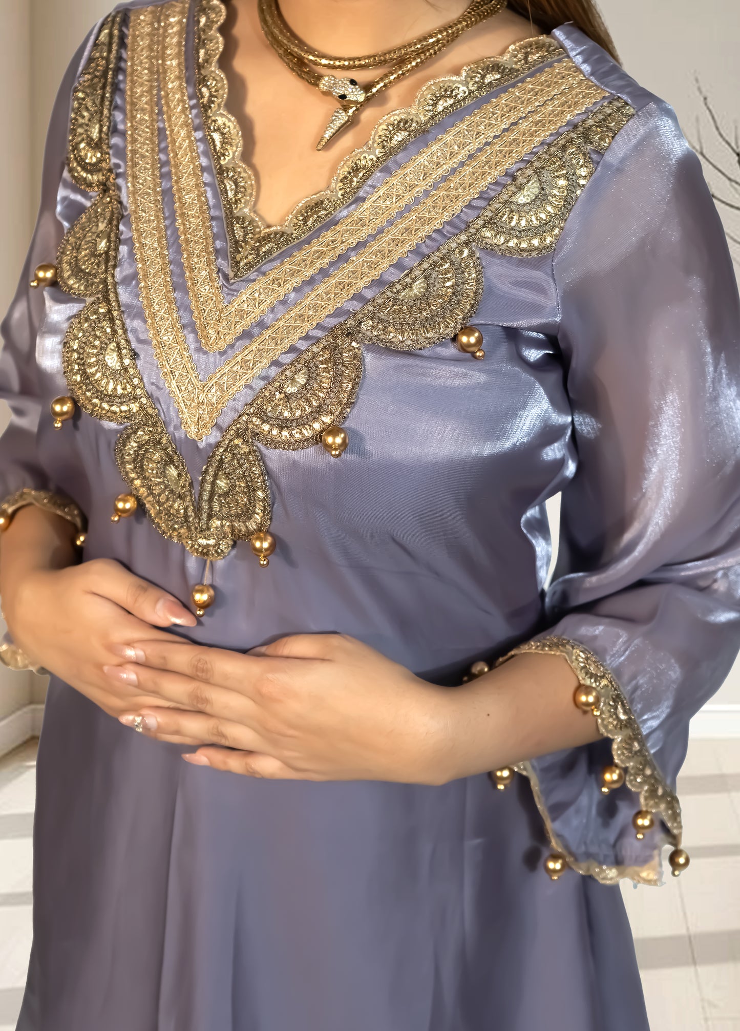 Jimmi Choo A-Line Cord Set with Pant | Lace Detailing | Available in Lilac & Copper | Sizes XS–4XL - Bebo N Lolo