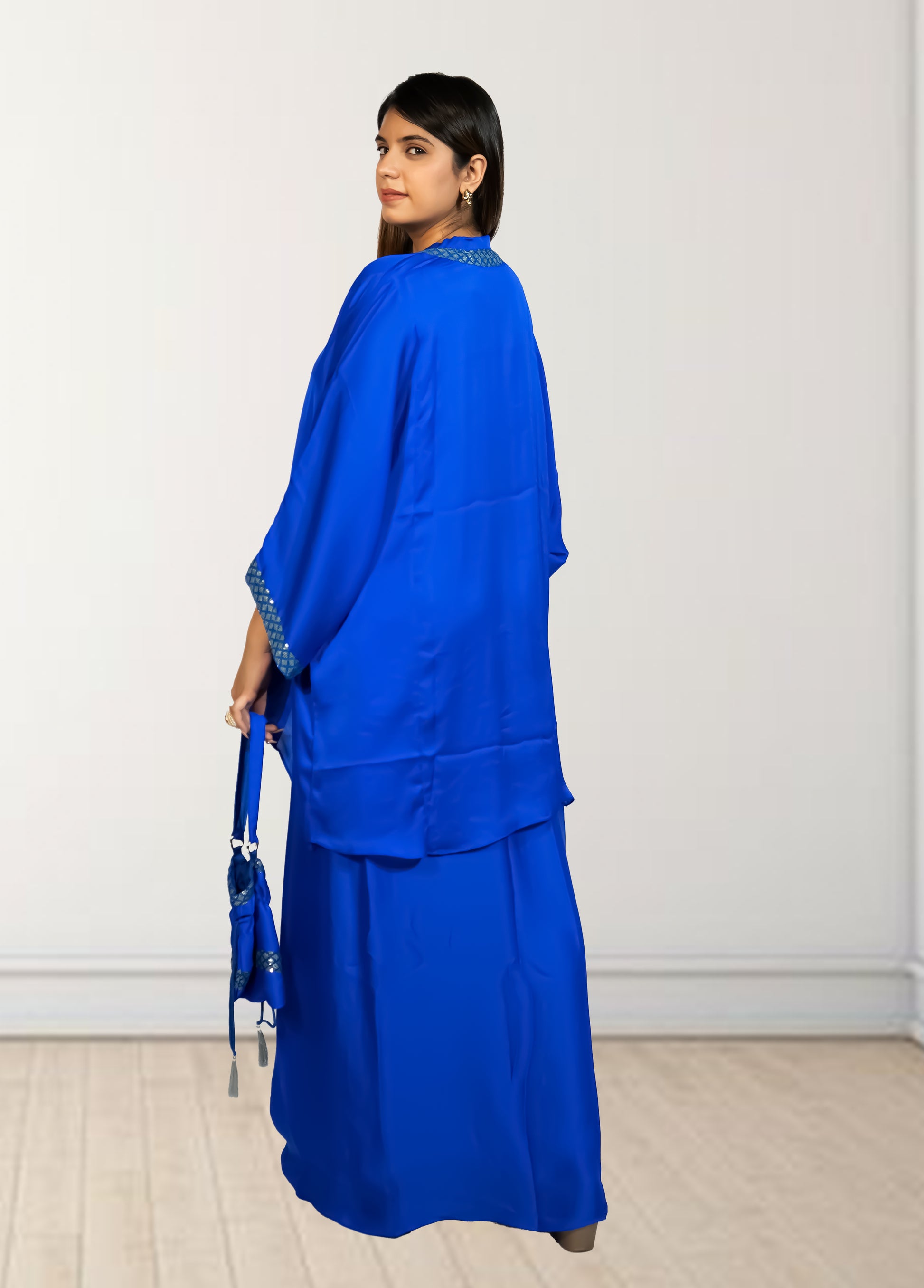 Royal Satin Short Kurta with Dhoti Skirt | Cut Dana, Sequence & Crystal Work | Indo-Western - Bebo N Lolo