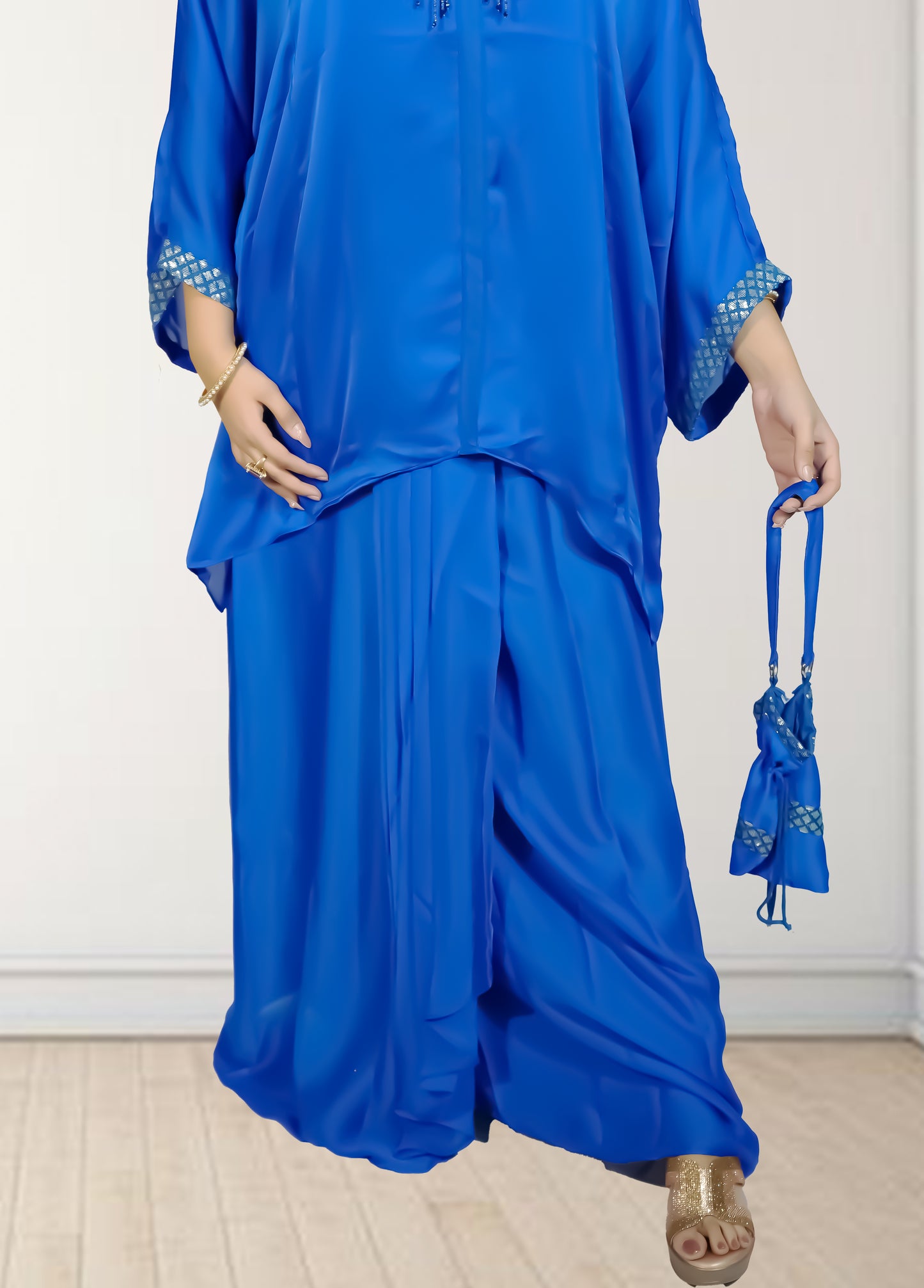Royal Satin Short Kurta with Dhoti Skirt | Cut Dana, Sequence & Crystal Work | Indo-Western - Bebo N Lolo