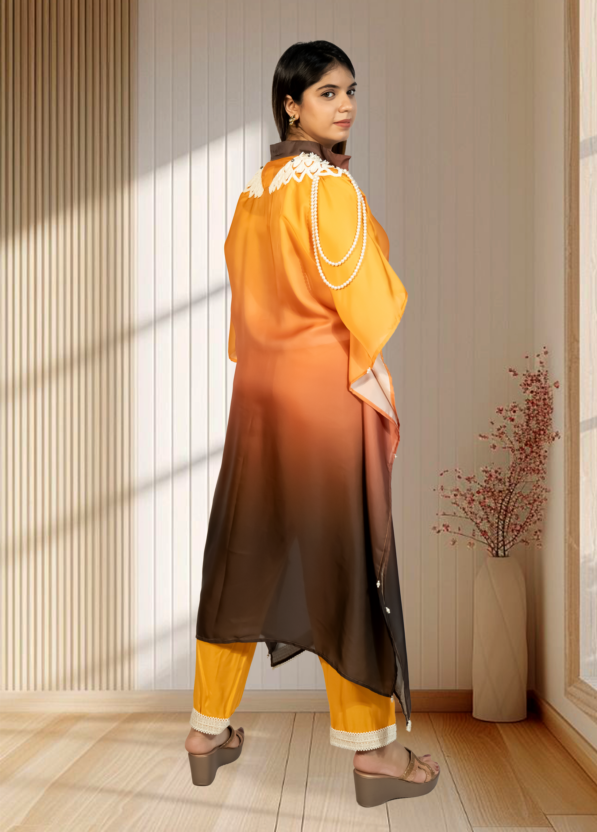Double Shaded Ombré Satin Choga with Pant | Hand Pearl & Cut Dana Work | Sizes L–XXL - Bebo N Lolo