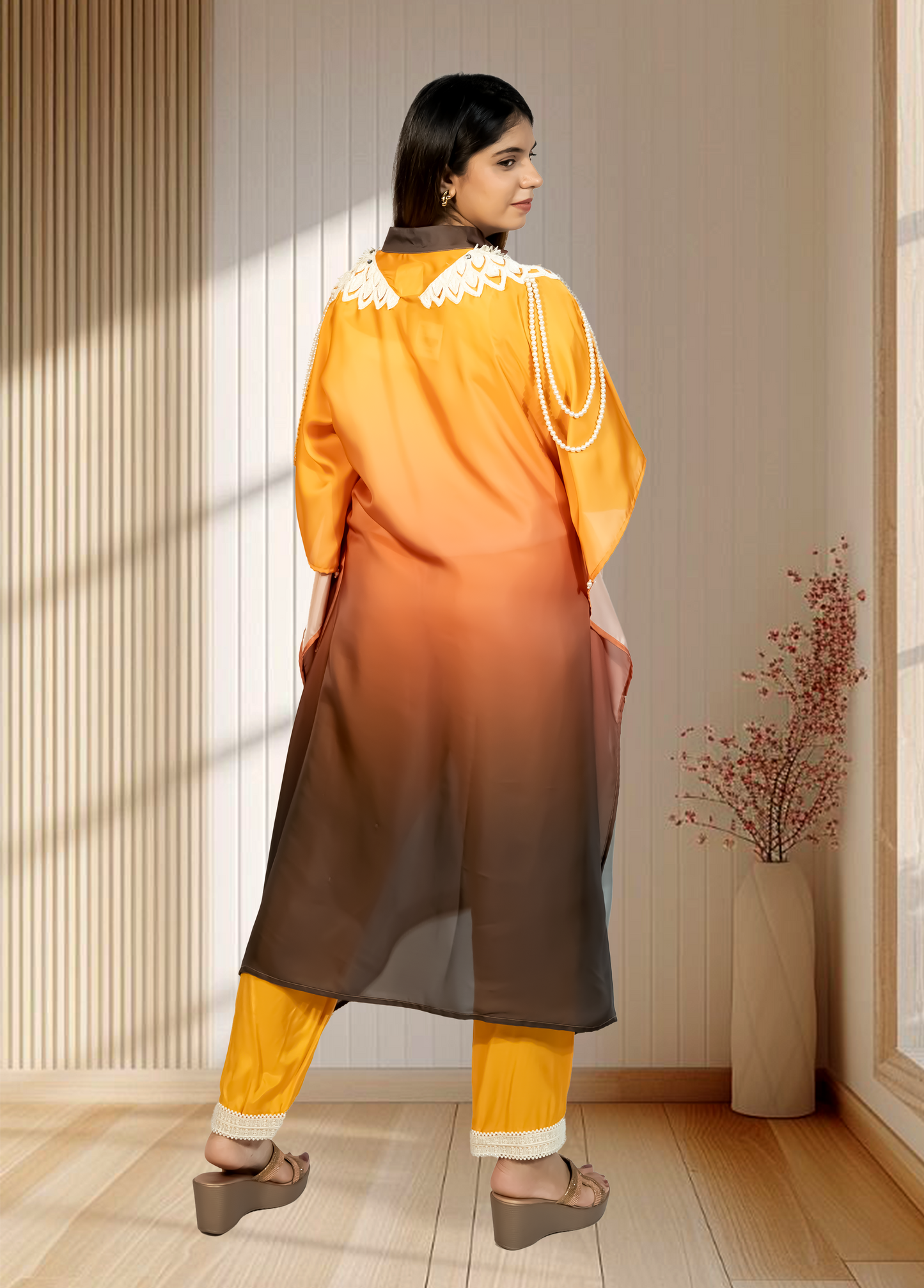 Double Shaded Ombré Satin Choga with Pant | Hand Pearl & Cut Dana Work | Sizes L–XXL - Bebo N Lolo