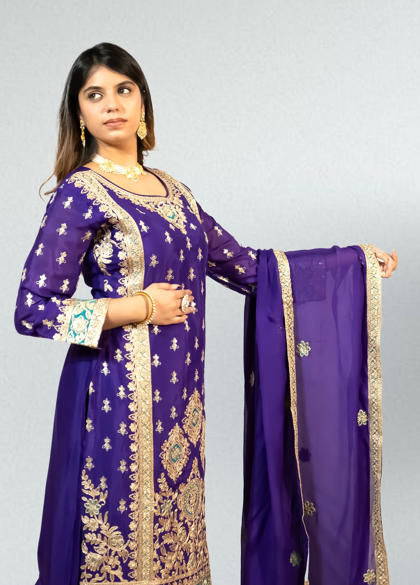 Purple Chinon Suit with Heavy Garara & Dupatta | Sequence Embroidery