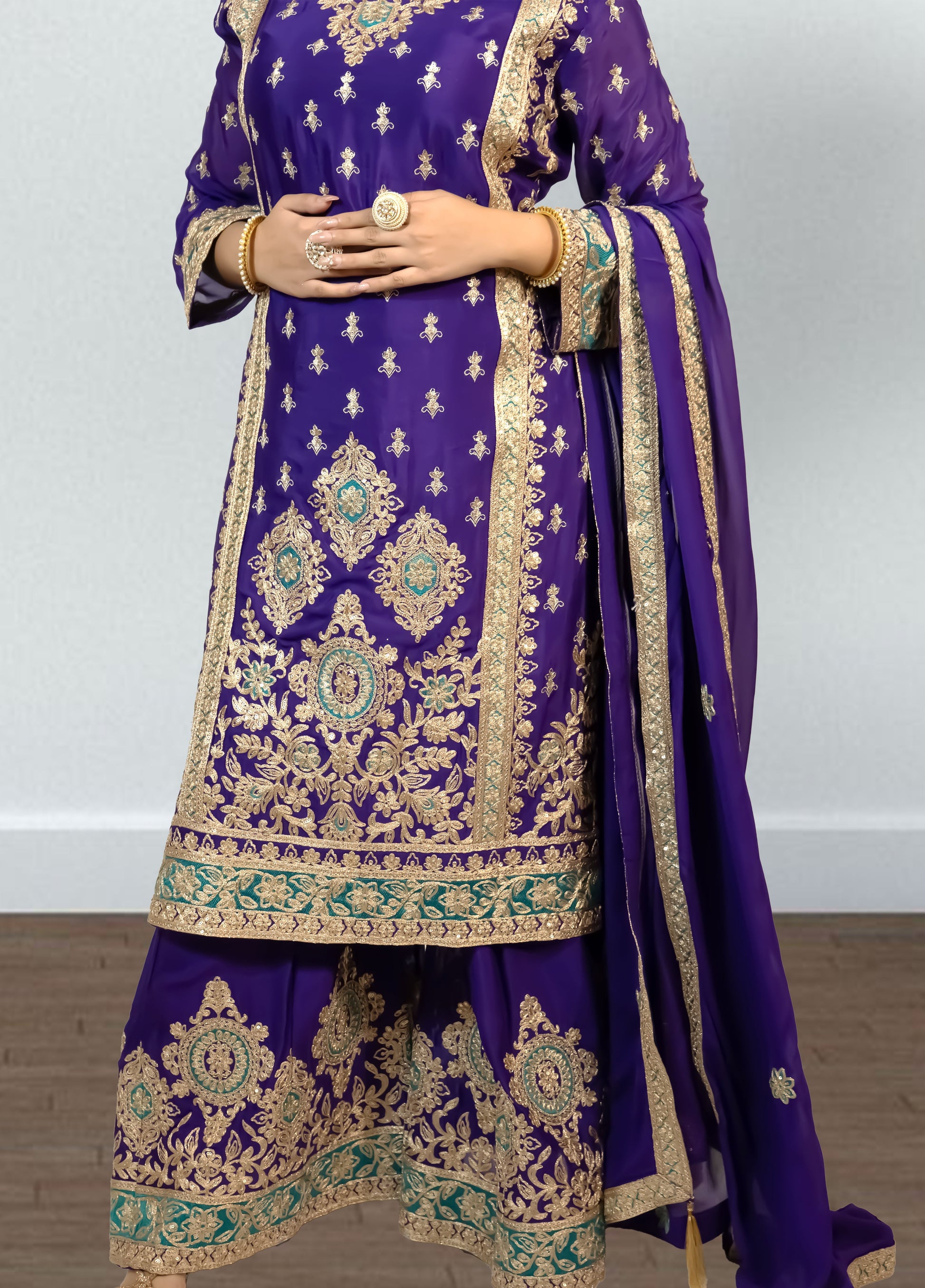 Purple Chinon Suit with Heavy Garara & Dupatta | Sequence Embroidery