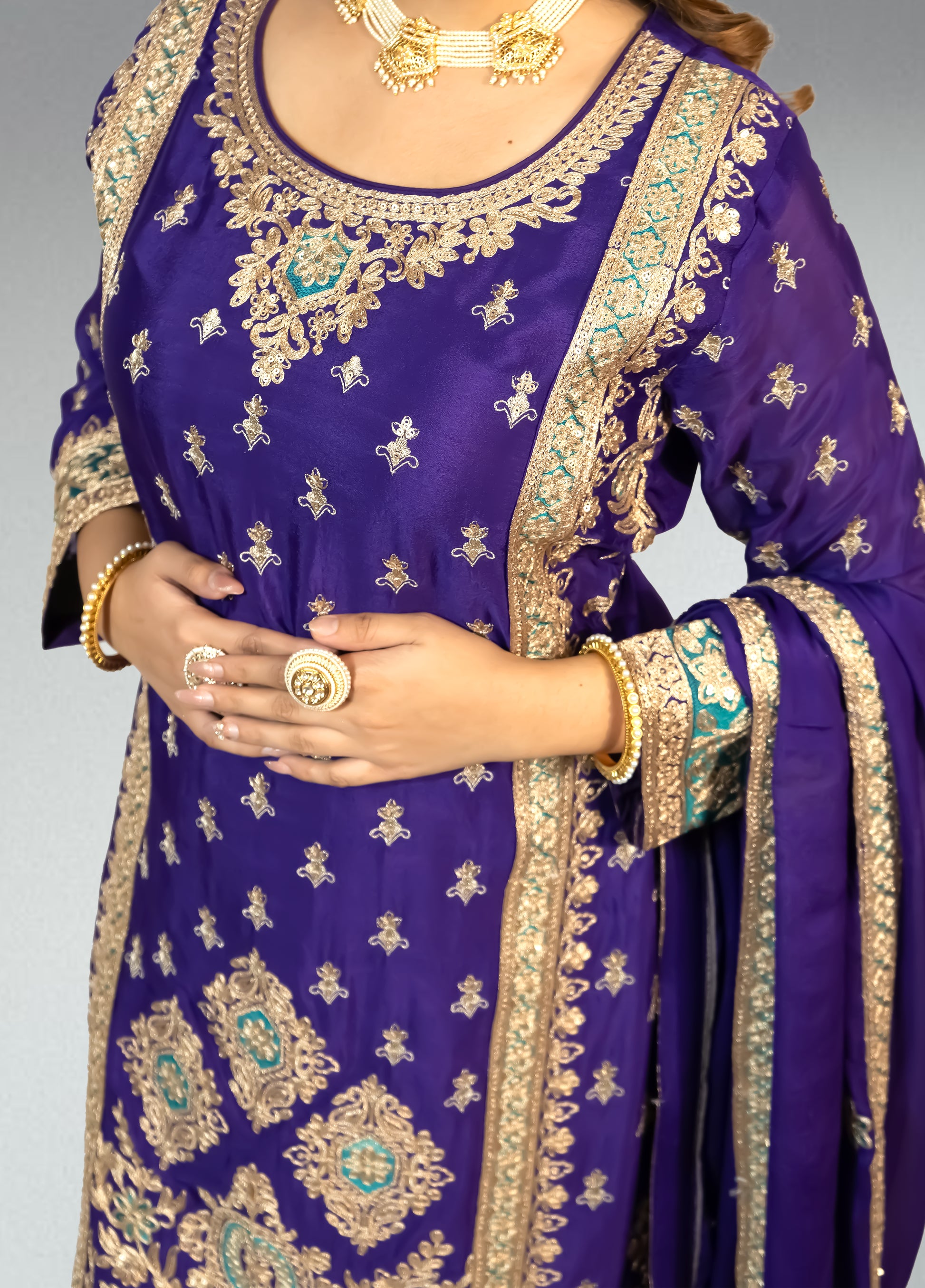 Purple Chinon Suit with Heavy Garara & Dupatta | Sequence Embroidery