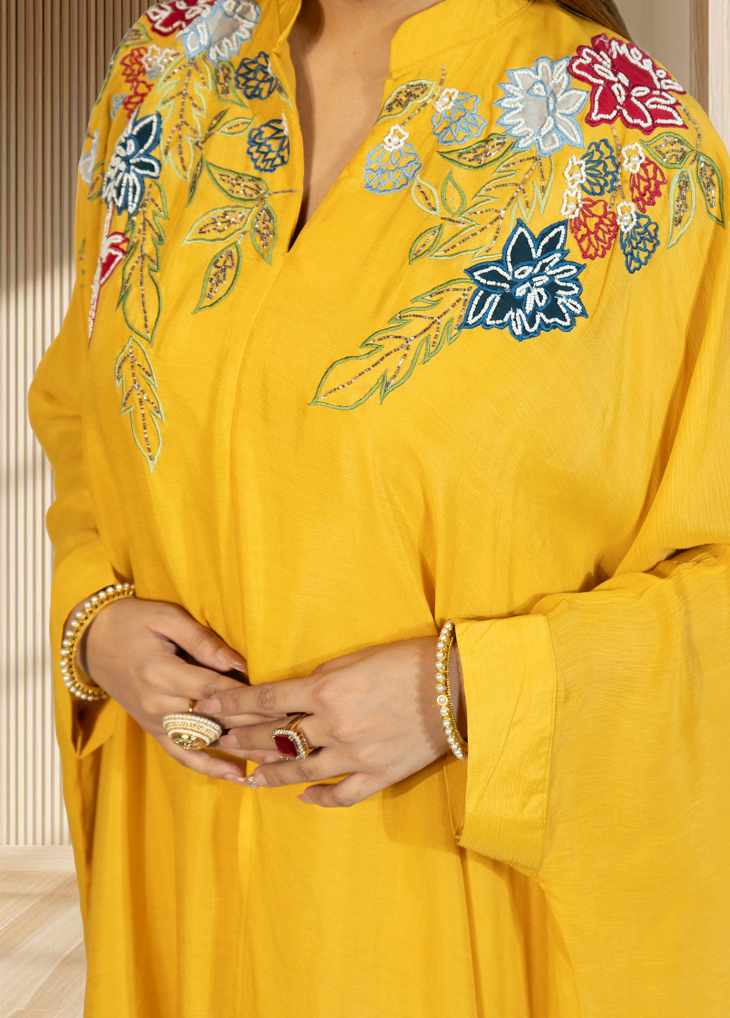 Mustard Chinon Choga with Plazo | Embroidery & Cut Dana Work | Sizes L–XXL - Bebo N Lolo