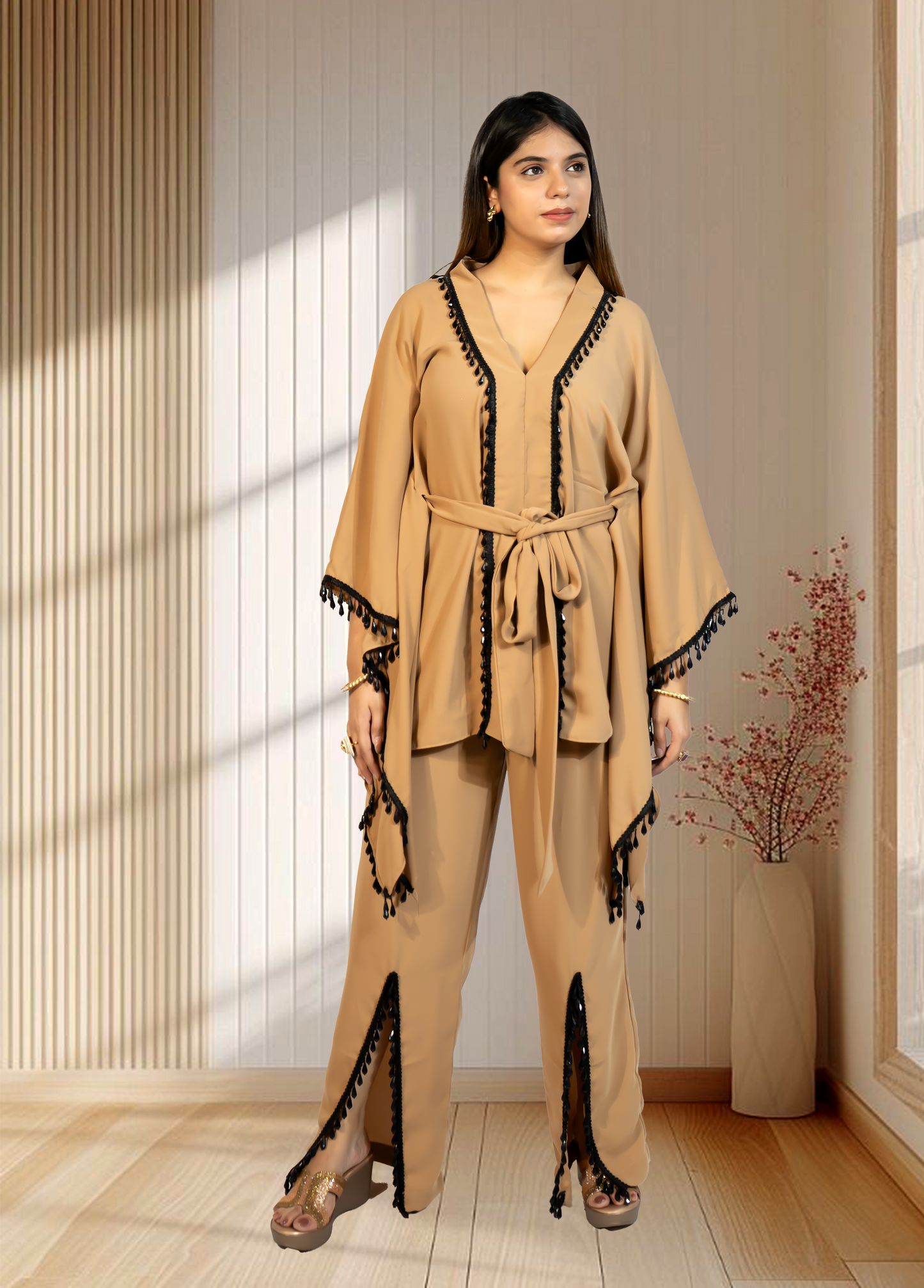 Mouse Armani Georgette Choga with Pant | Crystal & Lace Work | Indo Western | Sizes L–XXL - Bebo N Lolo