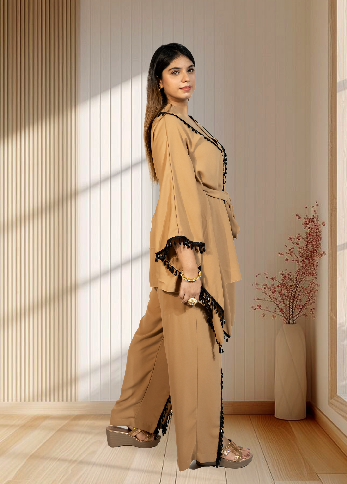 Mouse Armani Georgette Choga with Pant | Crystal & Lace Work | Indo Western | Sizes L–XXL - Bebo N Lolo