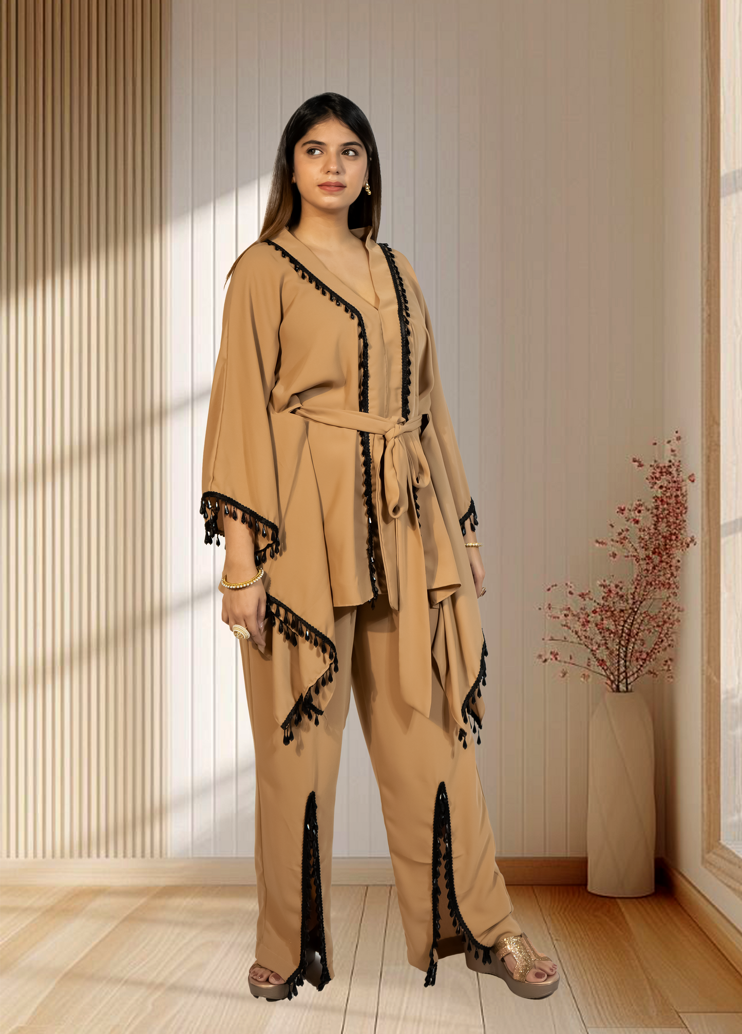 Mouse Armani Georgette Choga with Pant | Crystal & Lace Work | Indo Western | Sizes L–XXL - Bebo N Lolo