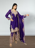 Purple Chinon Suit with Sharara & Dupatta | Jari & Handwork Embroidery | Sizes XL–XXL - Bebo N Lolo