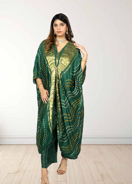 Gazi Silk Kaftan with Pant | Baati Print | Green & Purple Available | XL–XXL Sizes - Bebo N Lolo