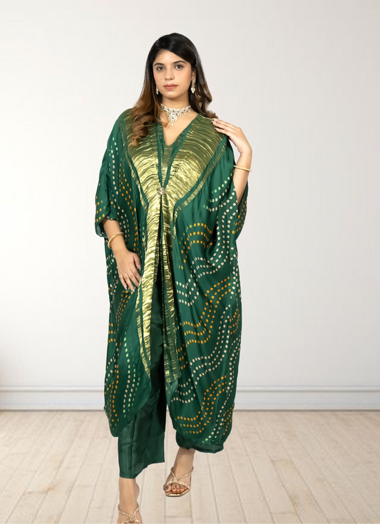Gazi Silk Kaftan with Pant | Baati Print | Green & Purple Available | XL–XXL Sizes - Bebo N Lolo