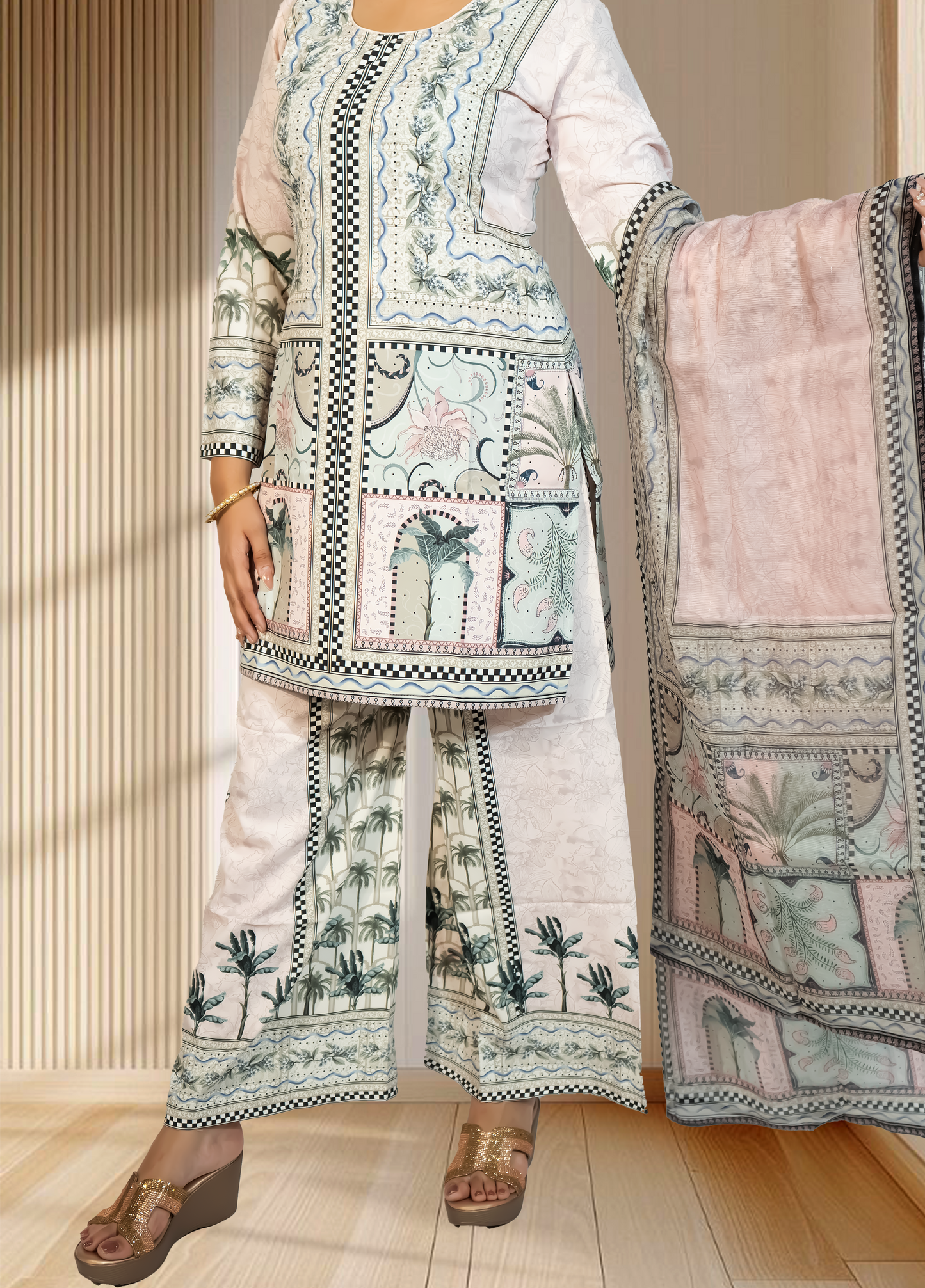 Baby Pink Digital Print Plazo Short Shirt | Crape Fabric | L–XXL Sizes - Bebo N Lolo