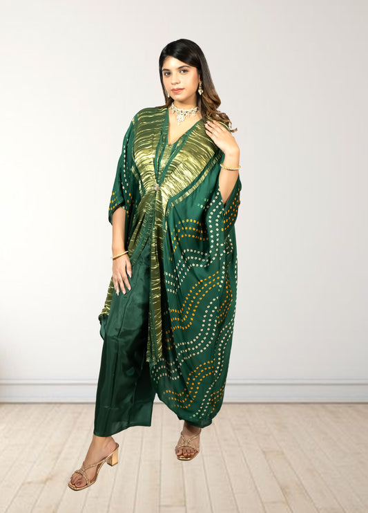 Gazi Silk Kaftan with Pant | Baati Print | Green & Purple Available | XL–XXL Sizes - Bebo N Lolo