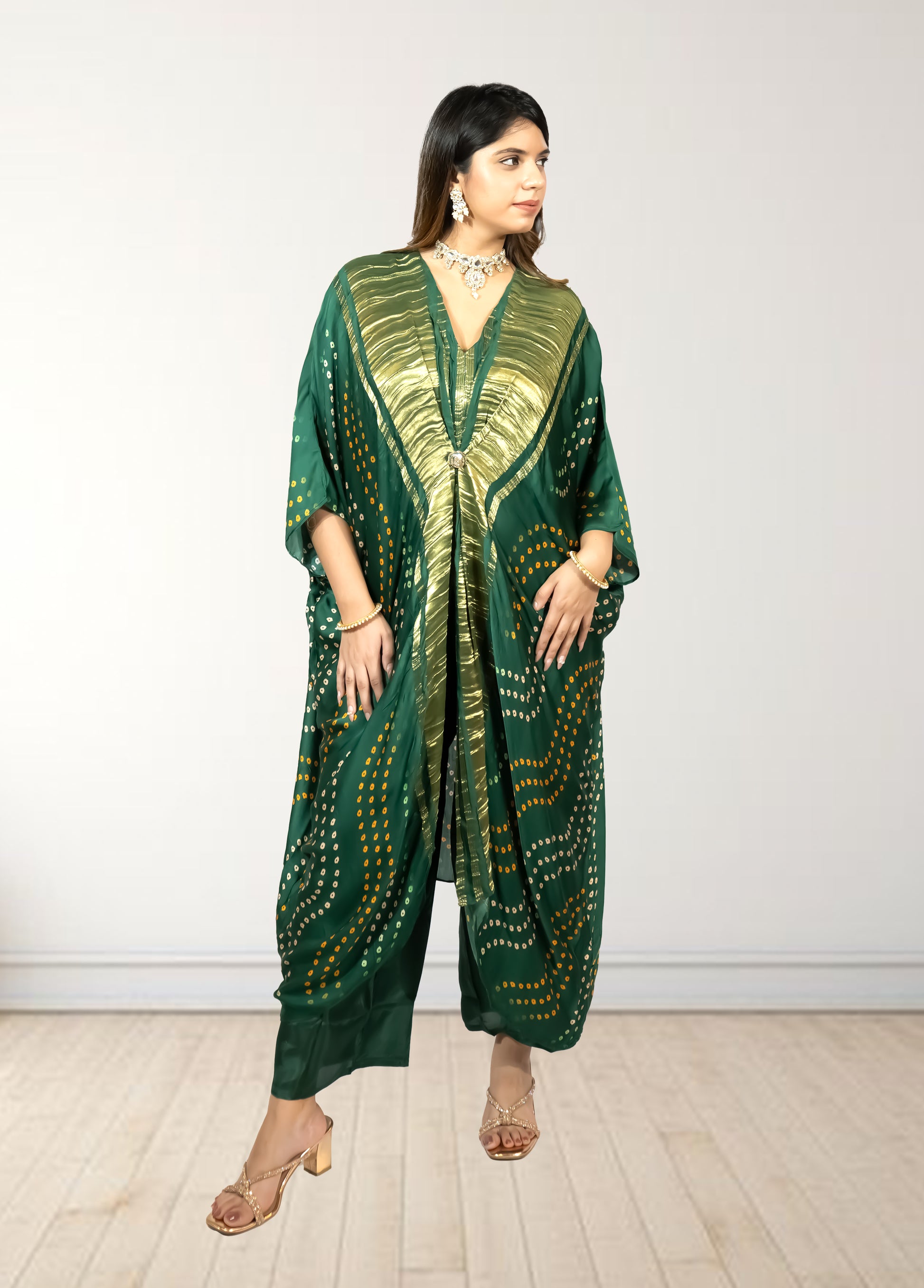 Gazi Silk Kaftan with Pant | Baati Print | Green & Purple Available | XL–XXL Sizes - Bebo N Lolo