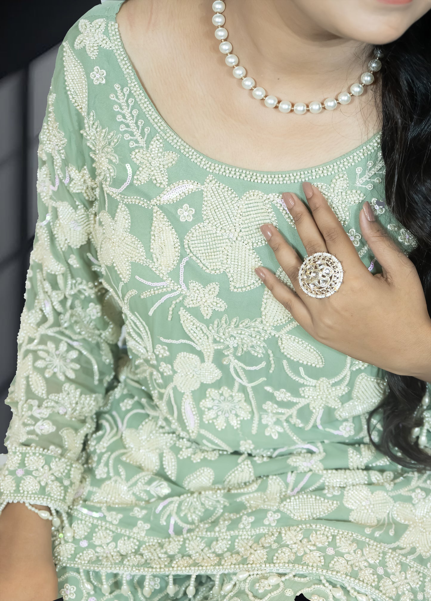 Pista Green Pure Gorjit Handwork Suit with Embroidered Pants | Sizes S–L - Bebo N Lolo