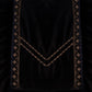 Black velvet fabric with gold embroidery on a dark background