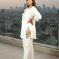 White Crush Milano Cord Set with Pant | Pearl & Sequence Embroidery | Sizes M–XL