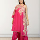 Hot Pink Off-Shoulder Cape with Sharara & Breastiser | Pearl, Lace, Cut Dana & Sequence Work | Indo Western | Sizes L–XXL - Bebo N Lolo