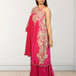 Hot Pink Off-Shoulder Cape with Sharara & Breastiser | Pearl, Lace, Cut Dana & Sequence Work | Indo Western | Sizes L–XXL - Bebo N Lolo